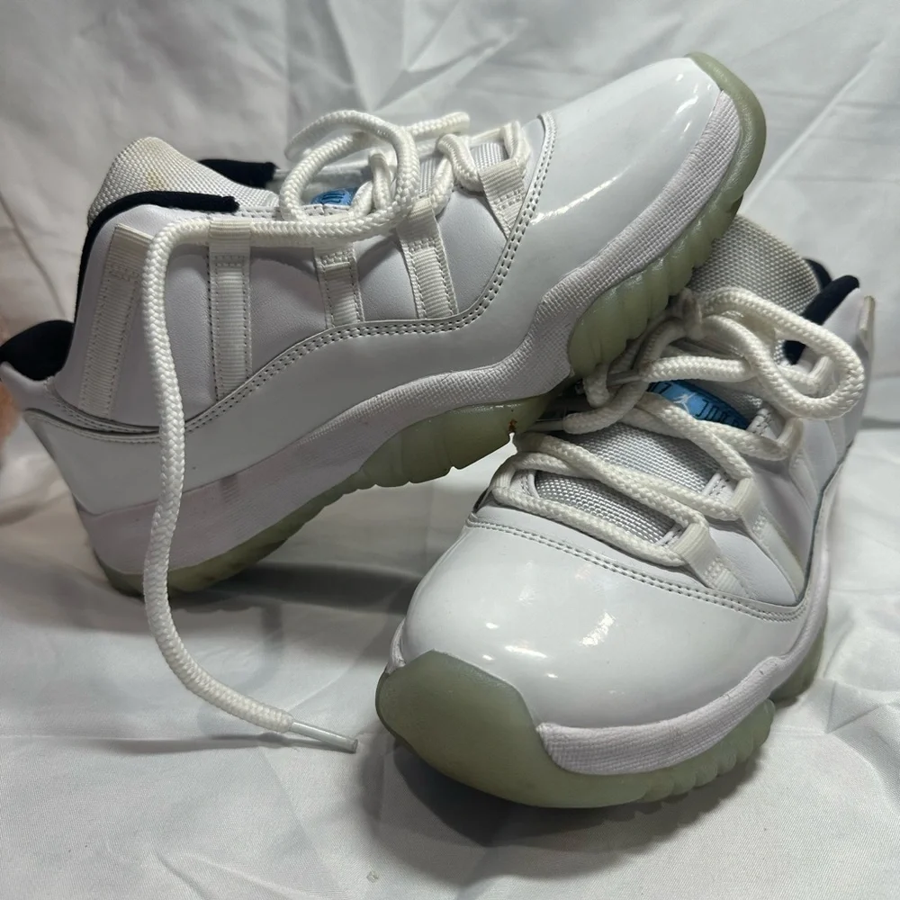 White and Blue Jordan 11 Low Sneakers